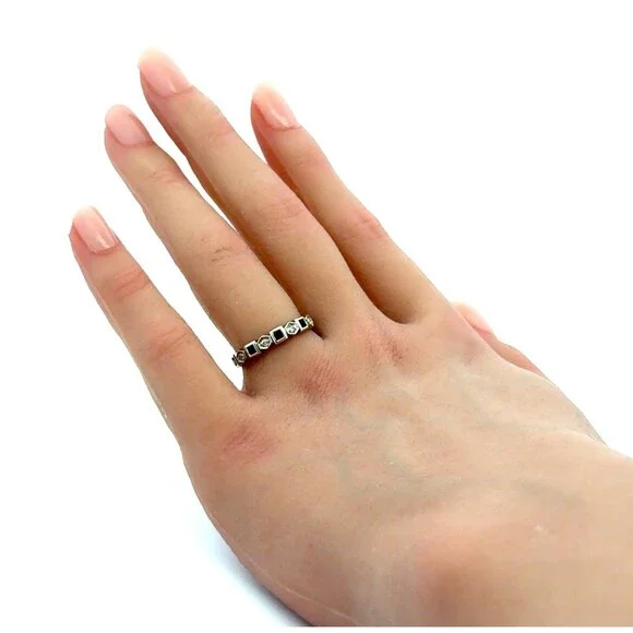 Designer 14k White Gold Round Diamonds Square Sapphires Semi Eternity Band Ring
